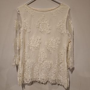 Charter Club Floral Lace Blouse Cream XL